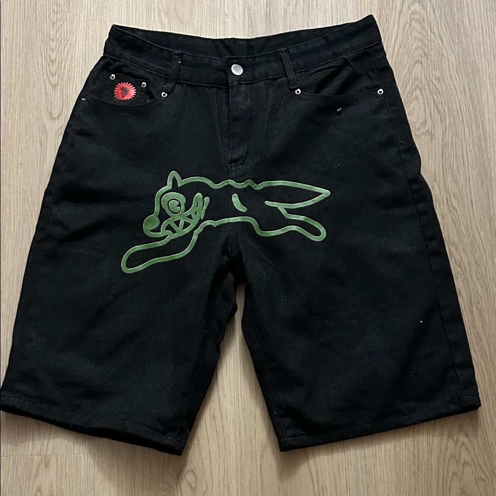 Y2K Streetwear Ice Cream jnco style denim Black/Green dog graphic Large